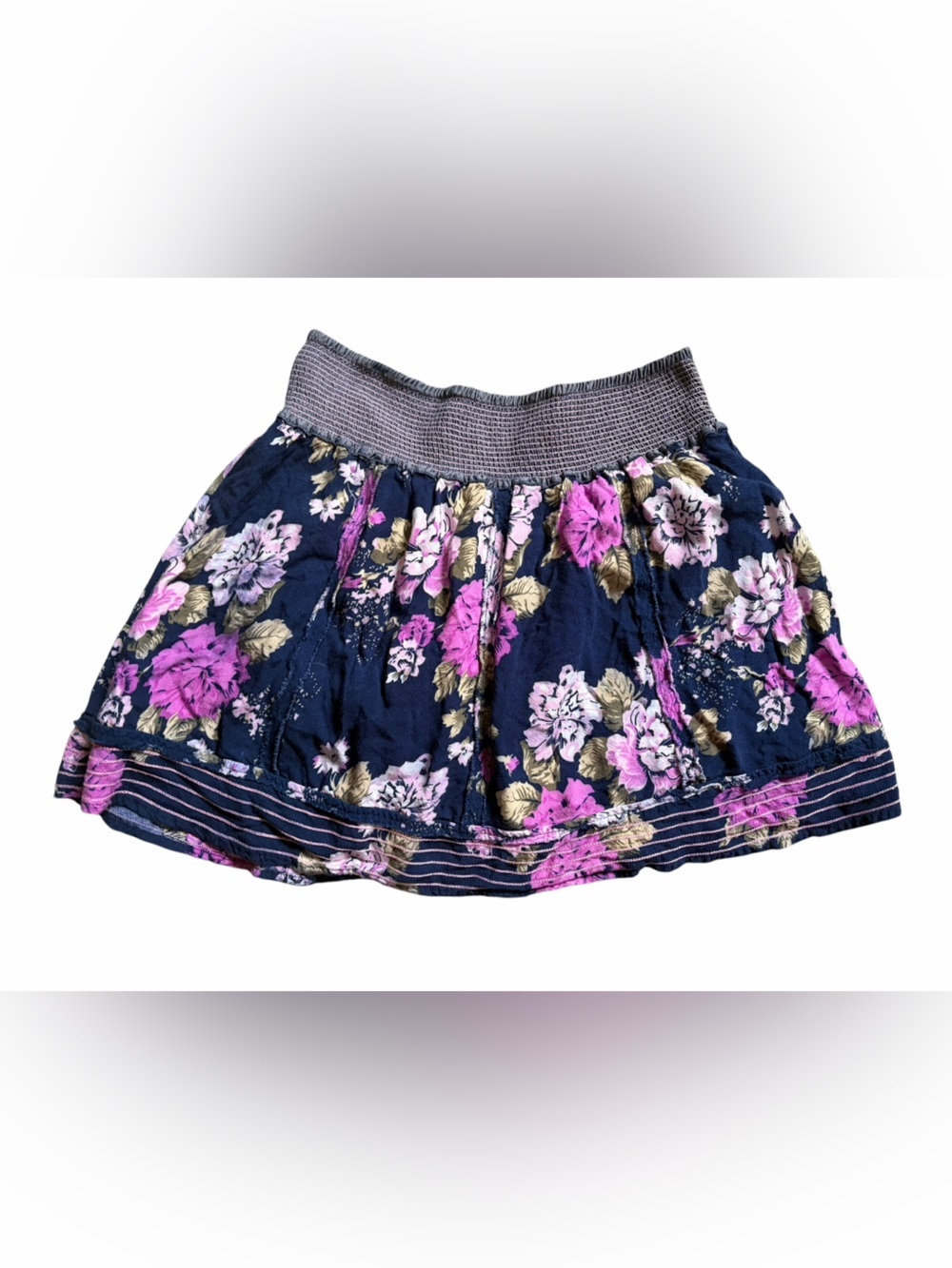 Charlotte Russe Navy Floral Skirt Elastic Waist